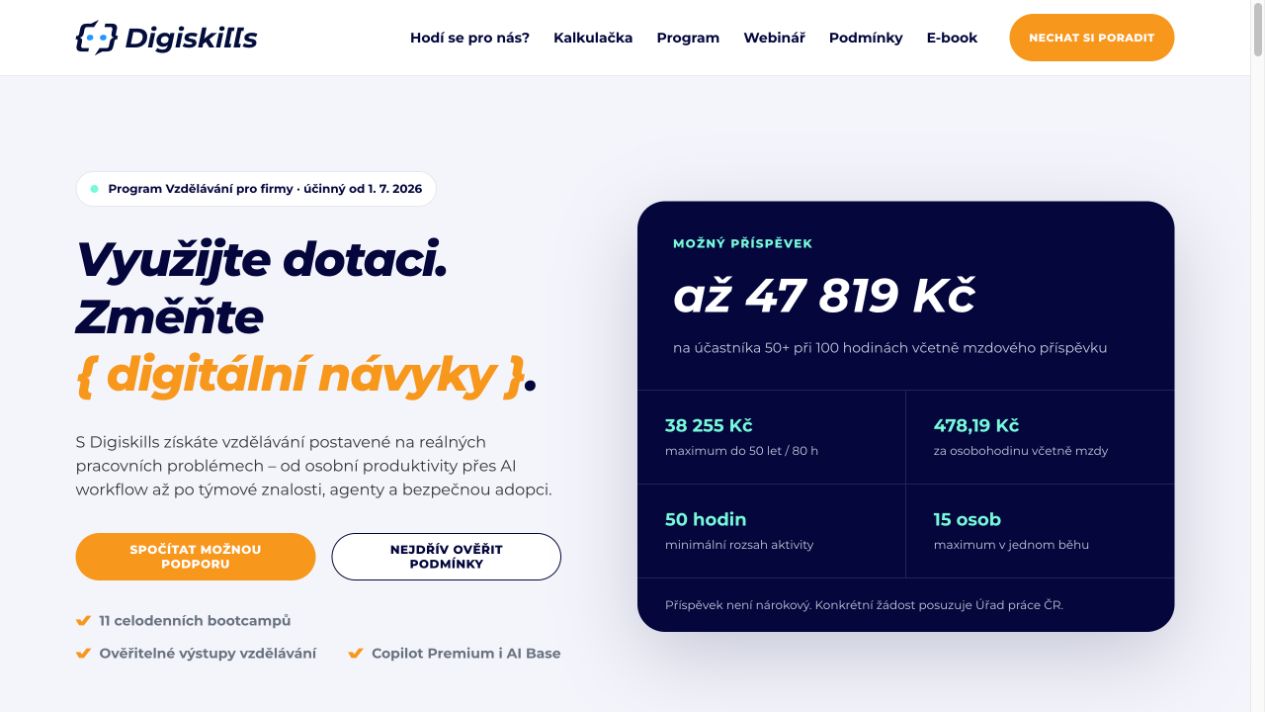Ukázka webu Dotace · Digiskills